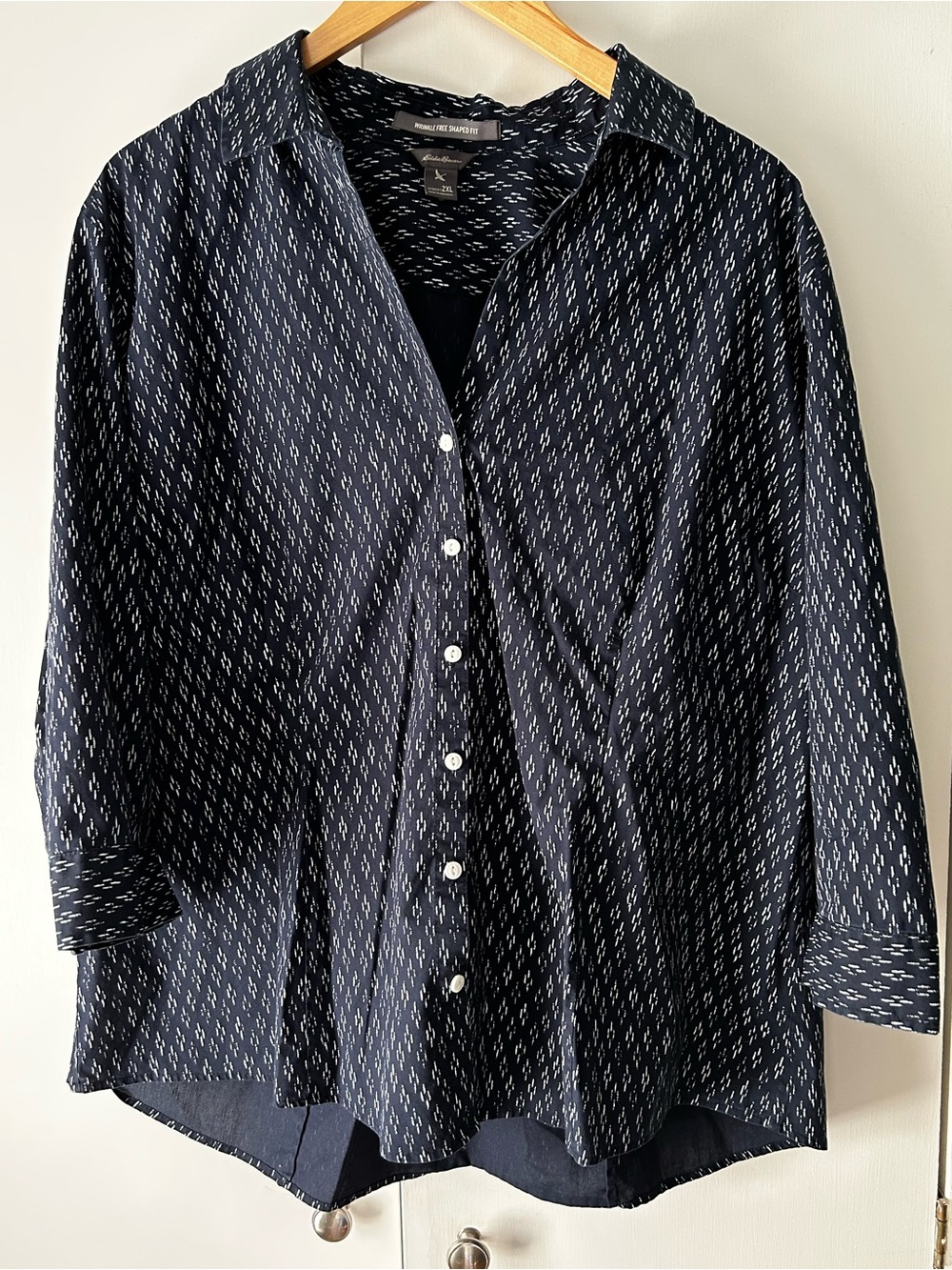 Eddie Bauer 2X Navy Patterned Wrinkle Free Shaped Fit Button-Up Shirt